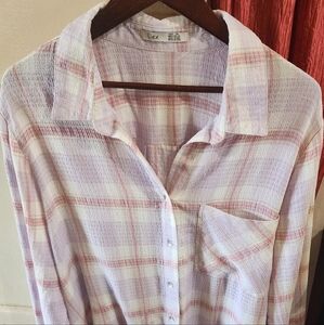 Dex Balletcore Soft Lavender, Pastel Pink and White Plaid Shirt Shirt Size 2X